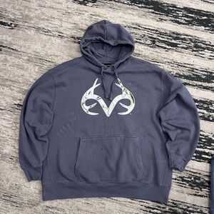 Realtree Hoodie Sweatshirt Men SizeXX Large Gray Graphic Logo Pullover Cotton